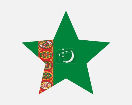 Illustration for Turkmenistan Star Flag. Turkmenistani Star Shape Flag. Turkmen Turkmenian Country National Banner Icon Symbol Vector Flat Artwork Graphic Illustration - Royalty Free Image