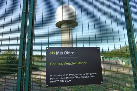 Photo for Sign for Met Office Chenies Weather Radar with a golf ball styled Radome - Royalty Free Image