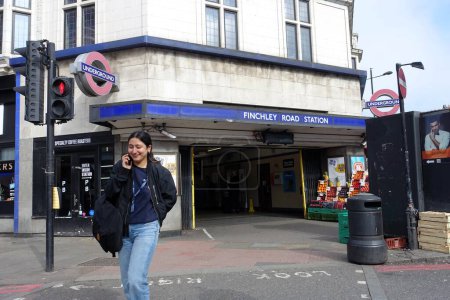 Photo for Front entrance of Finchley Road London Underground station at the corner of Finchley Road and Canfield Gardens in the London Borough of Camden - Royalty Free Image