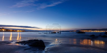 View from Aguete beach in Marin, Pontevedra. during twilight.