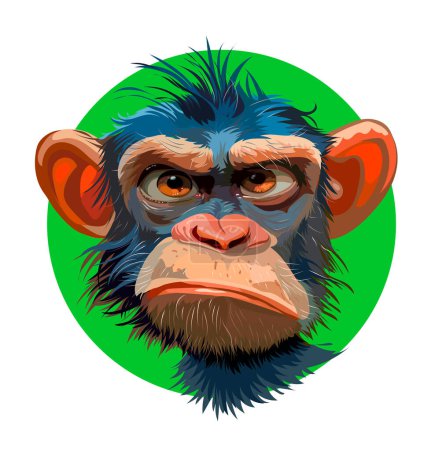 Pegatina: Cabeza de mono malvado sobre un fondo de círculo verde