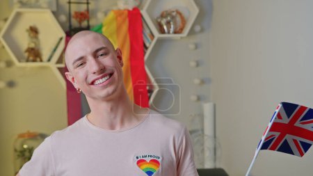Photo for Smiling bald gay man with rainbow LGBT symbols. High quality photo - Royalty Free Image