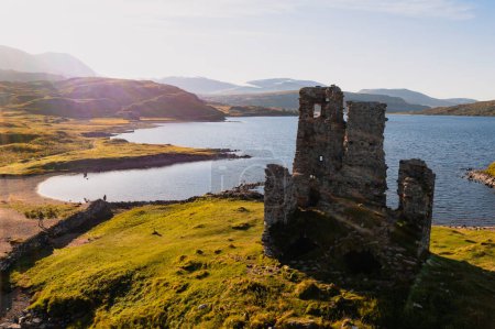 Photo for View of the ruined 16th century Ardvreck Castle over Loch Assynt, Sutherland, north west Highlands, Scotland - Royalty Free Image