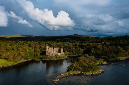 Dunvegan Castle and harbour on the Island of Skye, Scotland at cloud day