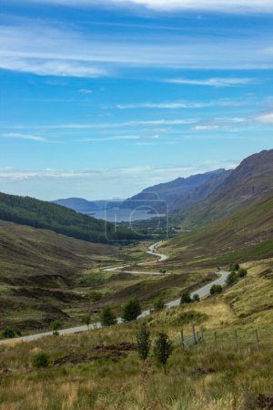 Photo for Loch Maree viewed from high up Glen Docherty with the road to Kinlochewe - Royalty Free Image
