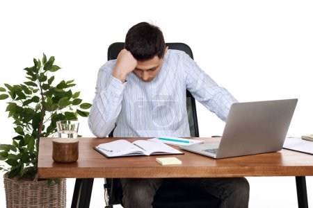 Photo for Angry unhappy businessman reading bad news in email at laptop pc computer - Royalty Free Image