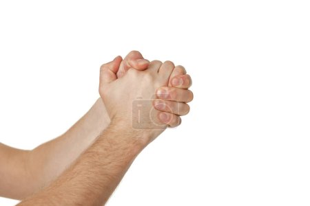 Photo for Man shaking hand isolated on white background, handshake - Royalty Free Image
