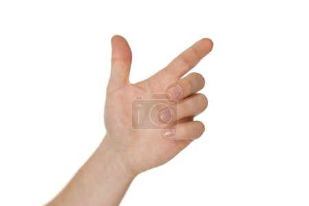 Photo for Empty male hand holding something isolated on white background - Royalty Free Image