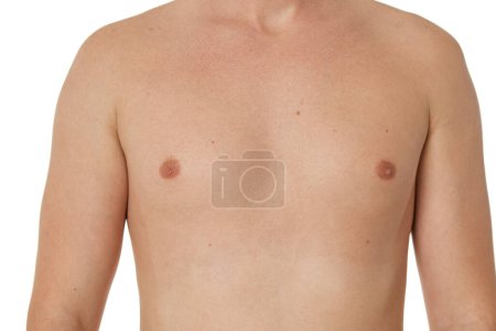 Foto de Torso muscular masculino y pecho sobre fondo blanco, primer plano - Imagen libre de derechos