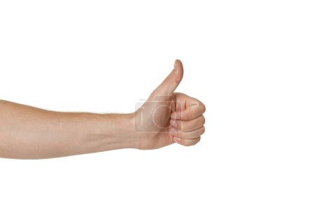 Photo for Male hand showing thumbs up gesture on white background - Royalty Free Image