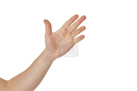Foto de Mano masculina con palma abierta sobre fondo blanco - Imagen libre de derechos