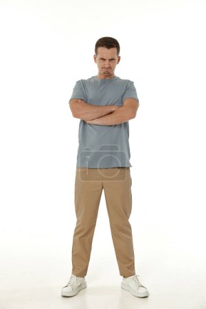 Photo for Offended frustrated young man on white background. sadness - Royalty Free Image