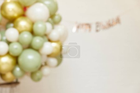 Photo for Many white green and gold balloons and copy space , party even - Royalty Free Image