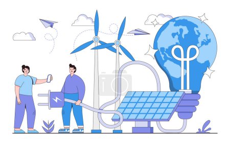 Illustration for Technological solar panels, alternative renewable and solar energy. Environmental and earth day vector cartoon illustration for landing page, web banner, hero images. - Royalty Free Image