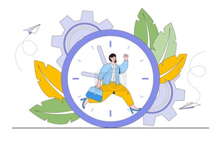 Illustration for Work time management and quick response concept. People rush to do everything at work when time is running out. Outline design style minimal vector illustration for landing page, web banner. - Royalty Free Image