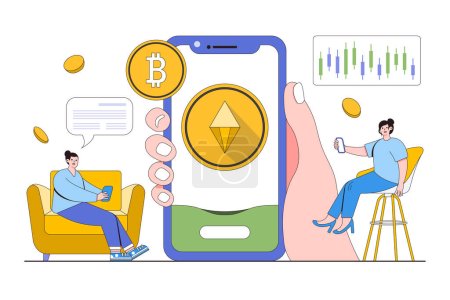 Illustration for Digital Currency and Cashless Transactions Concept with Person Exploring Digital Currency Options. - Royalty Free Image