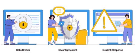 Illustration for Data Breach, Security Incident, Incident Response Concept with Character. Cybersecurity Abstract Vector Illustration Set. Protocols Management Metaphor. - Royalty Free Image