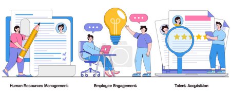 Illustration for Human Resources Management, Employee Engagement, Talent Acquisition Concept with Character. Workforce Optimization Abstract Vector Illustration Set. Performance Management, Career Development. - Royalty Free Image