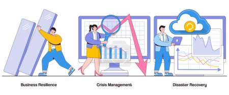 Illustration for Business Resilience, Crisis Management, Disaster Recovery Concept with Character. Business Continuity Abstract Vector Illustration Set. Risk Mitigation, Adaptability, Operational Stability Metaphor. - Royalty Free Image