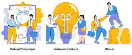 Illustration for Strategic Partnerships, Collaborative Ventures, Alliances Concept with Character. Partnership Synergy Abstract Vector Illustration Set. Joint Ventures, Shared Goals, Mutual Growth Metaphor. - Royalty Free Image