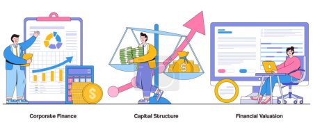 Corporate Finance, Capital Structure, Financial Valuation Concept with Character. Financial Management Abstract Vector Illustration Set. Debt Equity Ratio, Financial Modeling, Investment Appraisal.