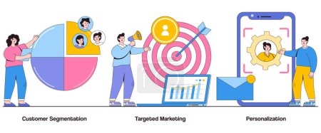 Customer segmentation, targeted marketing, personalization concept with character. Customer segmentation abstract vector illustration set. Buyer personas, customer engagement metaphor.