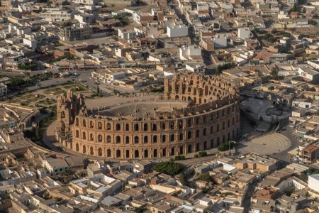 Photo for El Jem Coliseum seen from the sky. The largest Roman amphitheater in Africa. Unesco World Heritage. - Royalty Free Image