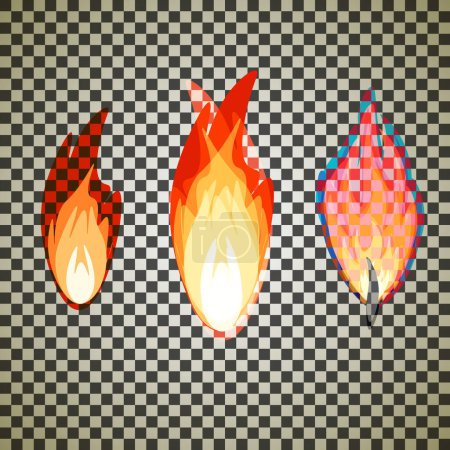 Vektorgrafiken. Drei Arten von Flammen auf transparentem Hintergrund.