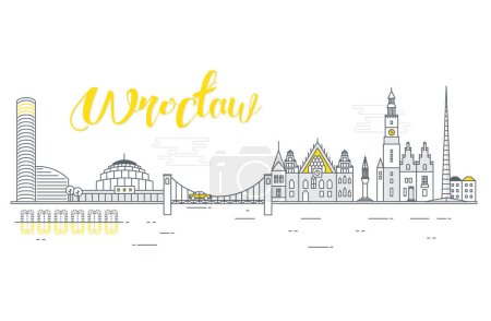 Illustration for Cityscape Wroclaw minimal line style - Royalty Free Image