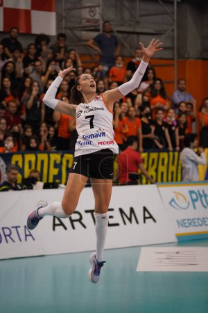 Photo for ISTANBUL, TURKEY - APRIL 25, 2022: Hande Baladin serves during Eczacibasi Dynavit vs Fenerbahce Opet Turkish Sultans League Playoff 1-4 match in Eczacibasi Sport Hall - Royalty Free Image