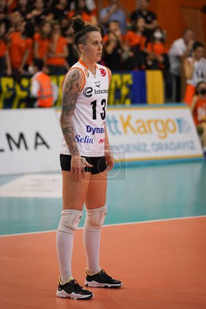 Photo for ISTANBUL, TURKEY - APRIL 25, 2022: McKenzie Adams in Eczacibasi Dynavit vs Fenerbahce Opet Turkish Sultans League Playoff 1-4 match in Eczacibasi Sport Hall - Royalty Free Image
