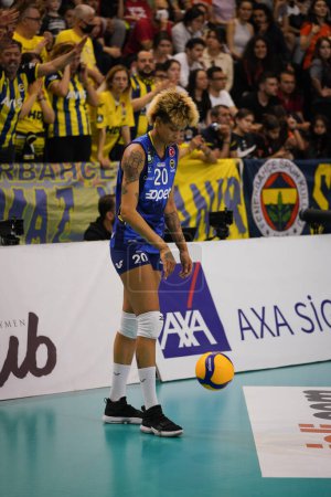 Photo for ISTANBUL, TURKEY - APRIL 25, 2022: Melissa Vargas serves during Eczacibasi Dynavit vs Fenerbahce Opet Turkish Sultans League Playoff 1-4 match in Eczacibasi Sport Hall - Royalty Free Image