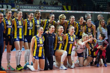 Photo for ISTANBUL, TURKEY - APRIL 22, 2022: Fenerbahce Opet players after Eczacibasi Dynavit Turkish Sultans League Playoff 1-4 match in Burhan Felek Sport Hall - Royalty Free Image