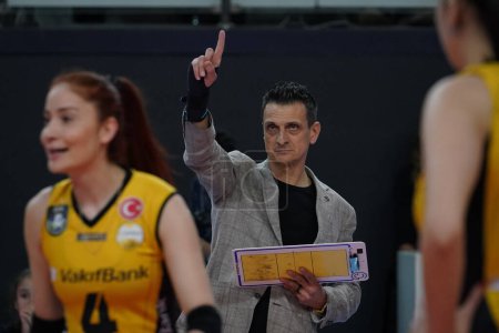 Photo for ISTANBUL, TURKEY - MAY 06, 2022: Coach Giovanni Guidetti in Fenerbahce Opet vs Vakifbank Turkish Sultans League Playoff Final match in Burhan Felek Sport Hall - Royalty Free Image
