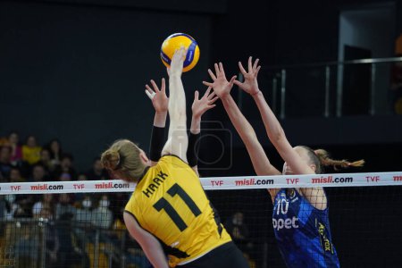 Photo for ISTANBUL, TURKEY - MAY 03, 2022: Isabelle Haak in action during Vakifbank vs Fenerbahce Opet Turkish Sultans League Playoff Final match in Vakifbank Sport Hall - Royalty Free Image