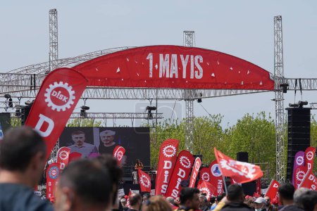 Photo for ISTANBUL, TURKEY - MAY 01, 2022: People gathered in Maltepe during International Workers Day - Royalty Free Image