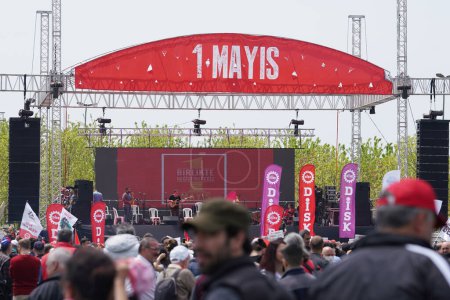 Photo for ISTANBUL, TURKEY - MAY 01, 2022: People gathered in Maltepe during International Workers Day - Royalty Free Image