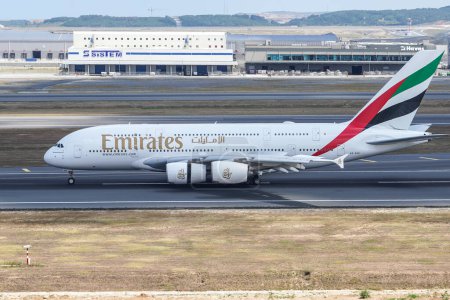 Photo for ISTANBUL, TURKIYE - AUGUST 06, 2022: Emirates Airlines Airbus 380-861 (168) landing to Istanbul International Airport - Royalty Free Image
