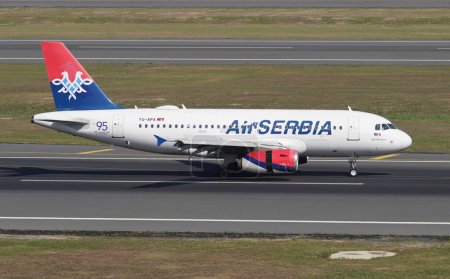 Photo for ISTANBUL, TURKIYE - SEPTEMBER 17, 2022: Air Serbia Airbus A319-132 (2277) landing to Istanbul International Airport - Royalty Free Image
