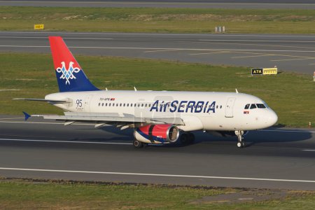 Photo for ISTANBUL, TURKIYE - NOVEMBER 05, 2022: Air Serbia Airbus A319-132 (3911) landing to Istanbul International Airport - Royalty Free Image