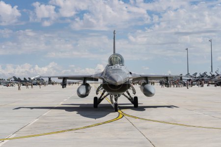 Photo for KONYA, TURKIYE - JUNE 30, 2022: Turkish Air Force General Dynamics F-16C Fighting Falcon (4R-44) taxiing in Konya Airport during Anatolian Eagle Air Force Exercise - Royalty Free Image