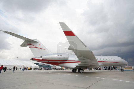 Photo for ISTANBUL, TURKIYE - OCTOBER 08, 2022: MNG Airlines Bombardier BD-700-1A10 Global Express (9126) display in Istanbul Airshow in Istanbul Ataturk Airport - Royalty Free Image