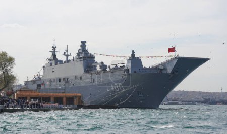 Photo for ISTANBUL, TURKIYE - APRIL 22, 2023: TCG Anadolu Ship in Sarayburnu Port - Royalty Free Image