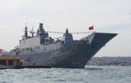 Photo for ISTANBUL, TURKIYE - APRIL 22, 2023: TCG Anadolu Ship in Sarayburnu Port - Royalty Free Image