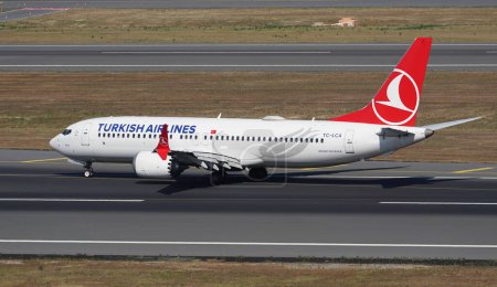 Photo for ISTANBUL, TURKIYE - AUGUST 06, 2022: Turkish Airlines Boeing 737-8MAX (60032) landing to Istanbul International Airport - Royalty Free Image