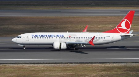 Photo for ISTANBUL, TURKIYE - AUGUST 06, 2022: Turkish Airlines Boeing 737-8MAX (60054) landing to Istanbul International Airport - Royalty Free Image