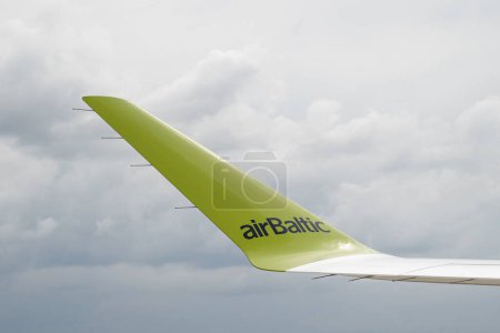 Photo for ISTANBUL, TURKIYE - OCTOBER 08, 2022: Air Baltic Airbus A220-371 (55165) display in Istanbul Airshow in Istanbul Ataturk Airport - Royalty Free Image