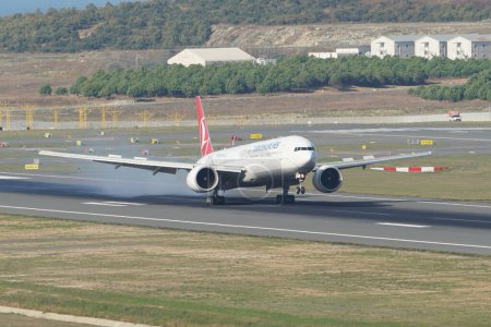 Photo for ISTANBUL, TURKIYE - OCTOBER 01, 2022: Turkish Airlines Boeing 777-3F2ER (44116) landing to Istanbul International Airport - Royalty Free Image