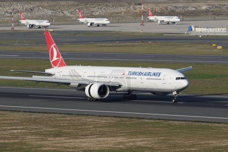 Photo for ISTANBUL, TURKIYE - SEPTEMBER 17, 2022: Turkish Airlines Boeing 777-3F2ER (44120) landing to Istanbul International Airport - Royalty Free Image