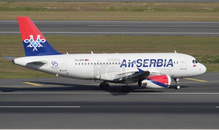 Photo for ISTANBUL, TURKIYE - SEPTEMBER 17, 2022: Air Serbia Airbus A319-132 (2032) landing to Istanbul International Airport - Royalty Free Image